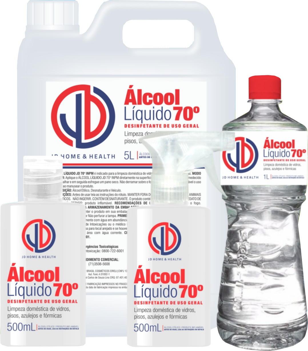 Álcool Líquido 70° INPMVolumes: 5L; 1L; 500mL